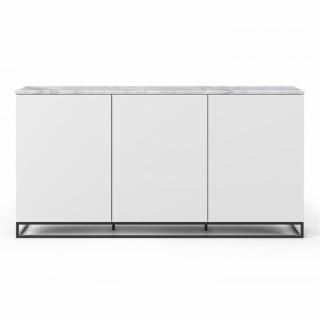 Buffet WHITY blanc mat 180cm 3 portes Plateau Marbre blanc 